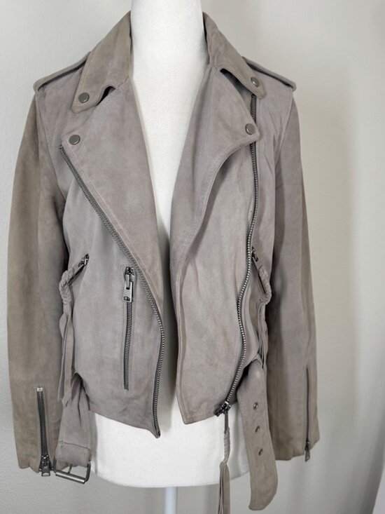 All Saints Jackets & Blazers - All Saints Womens Biker Jacket Balfern Goat Leather Suede Sz 4 Taupe *read